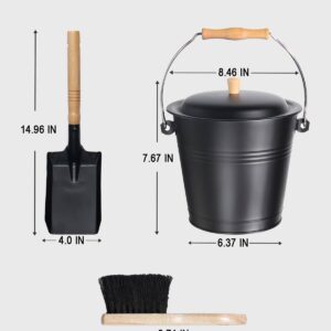 vensovo 1.5 Gallon Ash Bucket with Lid - Shovel, Broom, and Gloves, Heavy Duty Galvanized Iron, Fire-Resistant, Black Finish Perfect for Fireplaces, Fire Pits, Wood-Burning Stoves, and Grills