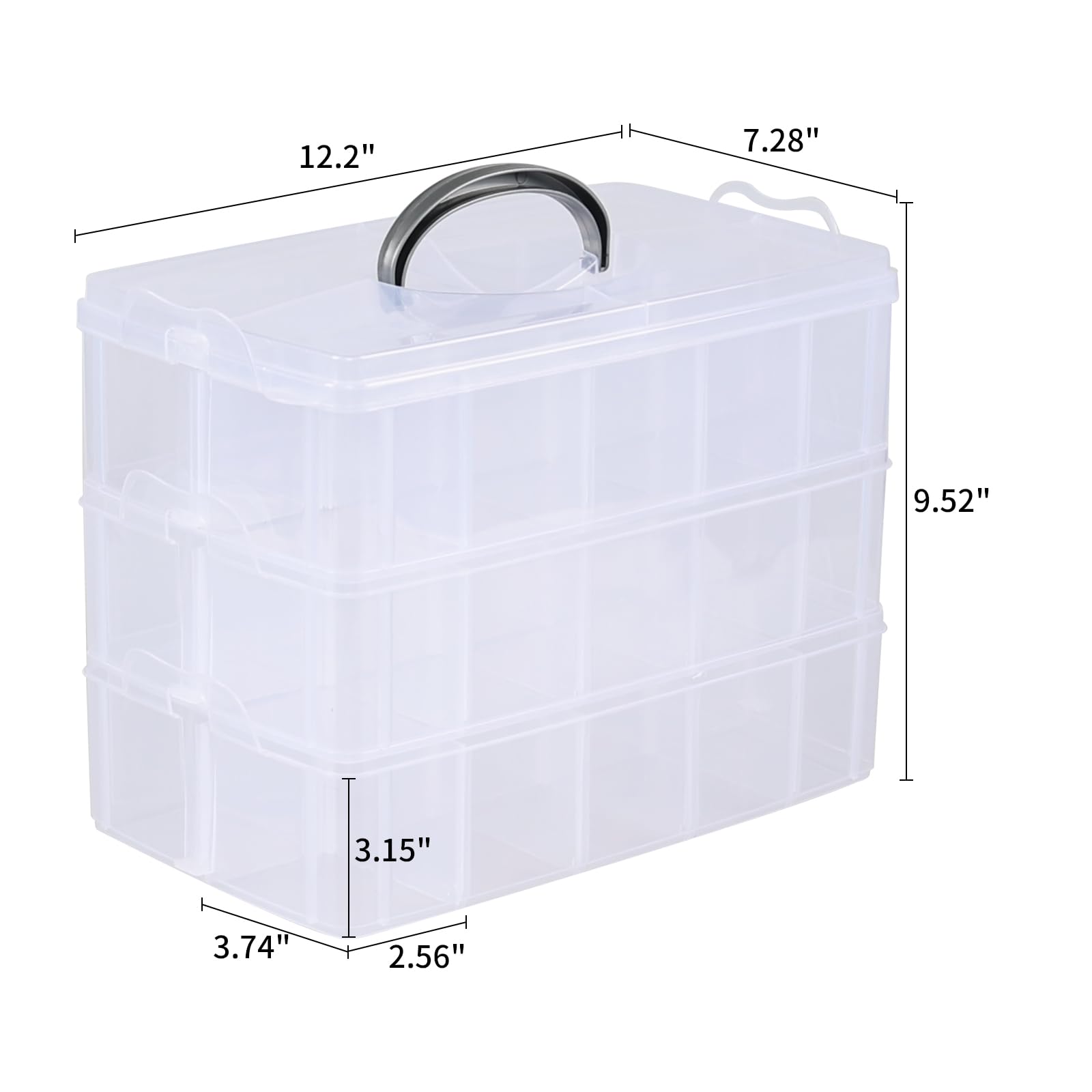 Lesbin 3-Tier Stackable Storage Box with 30 Compartments, Large Clear Plastic Craft Organizers and Storage Containers