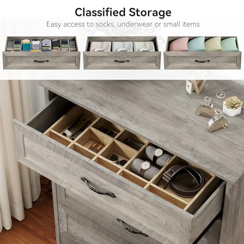 GAOMON Modern 5 Drawers Dresser, Chest of Drawers Closet Organizers and Storage Clothes, Modern Dressers for Closet Living Room, Kids Bedroom (5 Drawers Dresser, Grey)