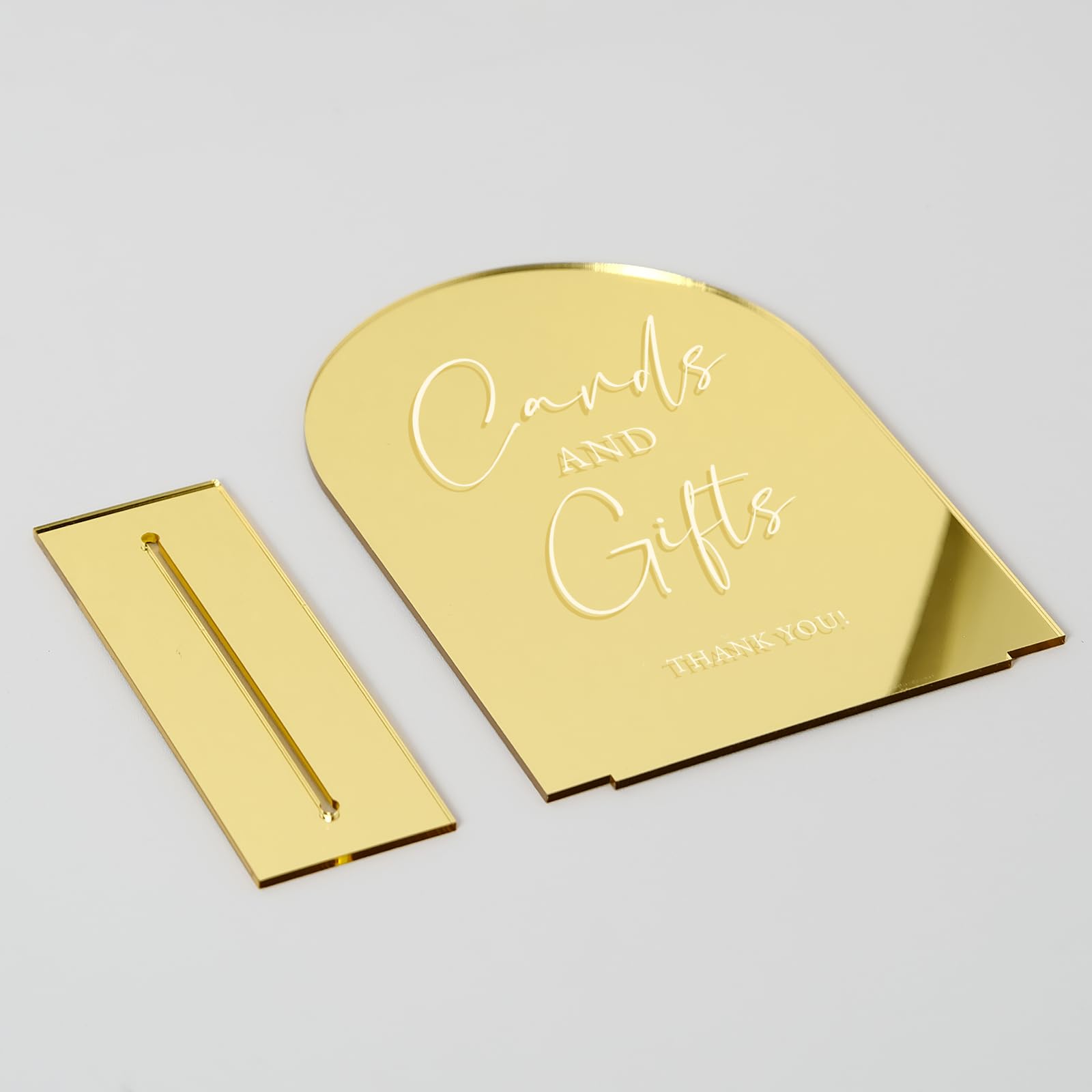 Set of 2 Gold Acrylic Wedding Signs, 5"x7" Gold Mirror Arch Acrylic Table Sign and Base, Modern Font TableTop Reception Sign for Wedding & Party Event (Gold, 5 x7 Inch)