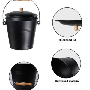 vensovo 1.5 Gallon Ash Bucket with Lid - Shovel, Broom, and Gloves, Heavy Duty Galvanized Iron, Fire-Resistant, Black Finish Perfect for Fireplaces, Fire Pits, Wood-Burning Stoves, and Grills