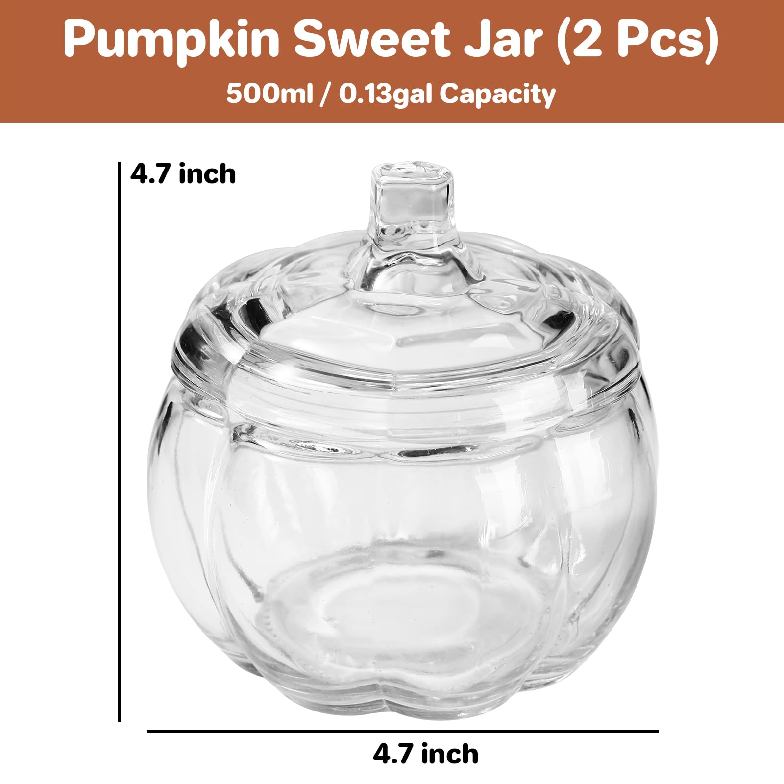 Halloween Decorations-2 PCS Glass Pumpkin Jars with Lid-Halloween Candy Storage for Home Fall Thanksgiving Halloween Party Centerpieces Decor