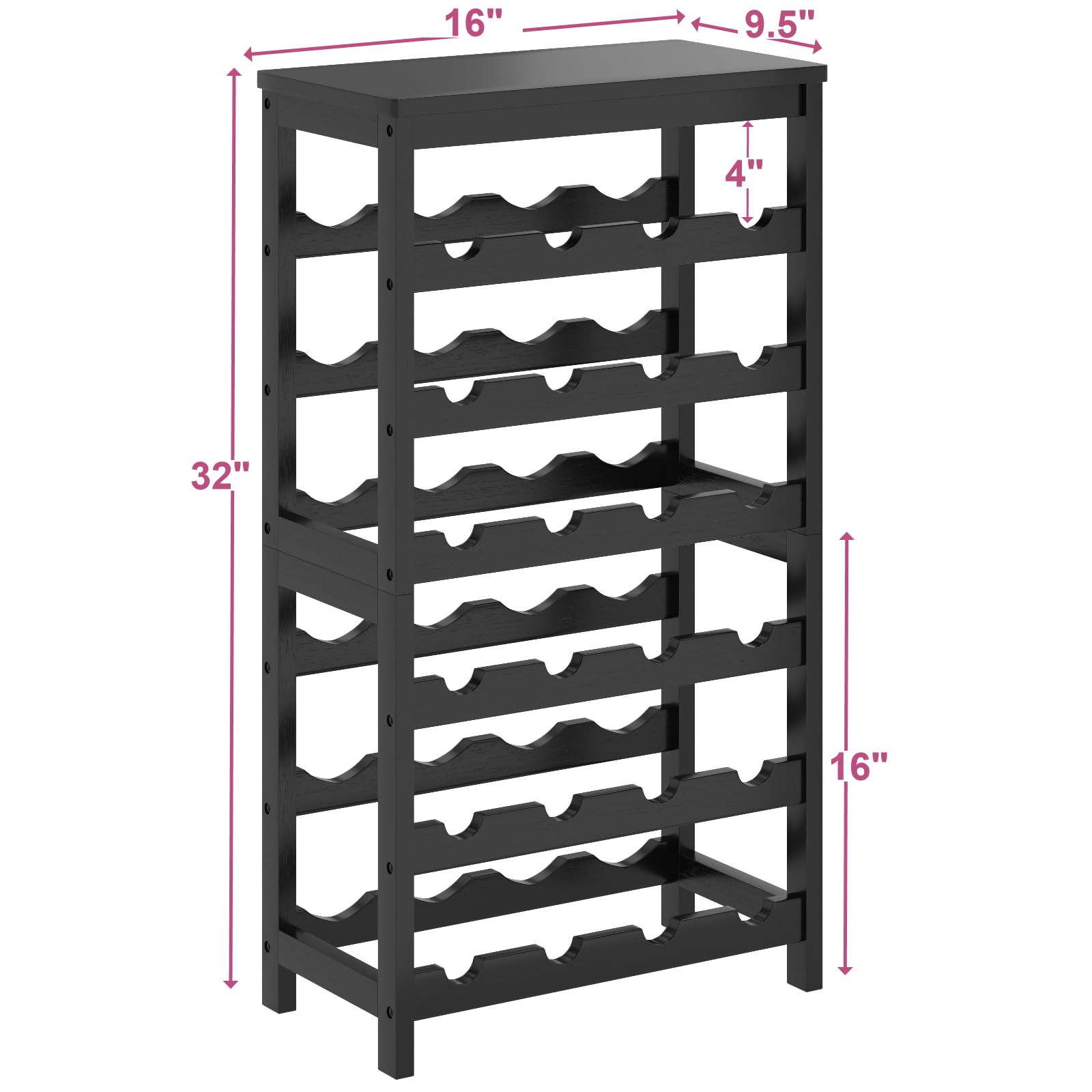 MOGELAFOO 24-Bottle Wine Rack Freestanding Floor, 6-Tier Wine Storage Shelves with Black Table Top, Stackable Bamboo Wine Display Rack Shelf for Kitchen, Bar, Dining Room