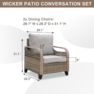 EAGLE PEAK Modern Wicker Outdoor Chair, Patio Chair Curved Armrest, Rattan Patio Furniture for Yard Deck Porch Garden, 2 Chairs, Brown/Gray