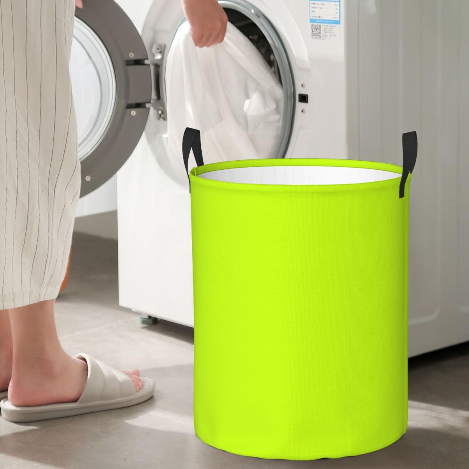 Large Laundry Basket, Lime Green Neon Yellow Collapsible Laundry Hamper Dirty Clothes Washing Bin for College Dorm Storage Essentials 15.7" x 19.6"