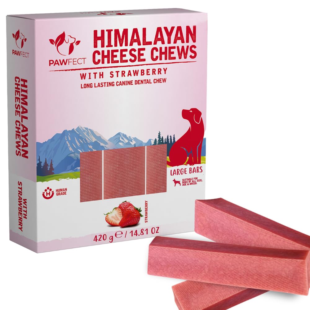 Himalayan Dog Chews Long Lasting - Strawberry Yak Cheese Dental Chews for Dogs | Promotes Healthy Teeth & Bones | Healthy Dog Treats for Large Dogs (14.81oz, Pack of 3) Pawfect