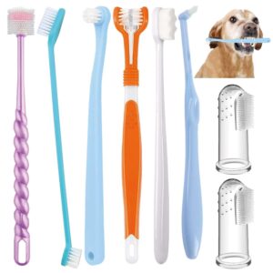 dog toothbrush set,finger rubber toothbrushes/double head pet tooth brush/triple head dog toothbrushes/360º cat toothbrush/multi-angle dental cleaning brushes kit for puppy kitten oral hygiene,8 pack