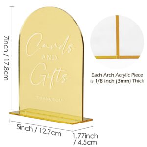 Set of 2 Gold Acrylic Wedding Signs, 5"x7" Gold Mirror Arch Acrylic Table Sign and Base, Modern Font TableTop Reception Sign for Wedding & Party Event (Gold, 5 x7 Inch)