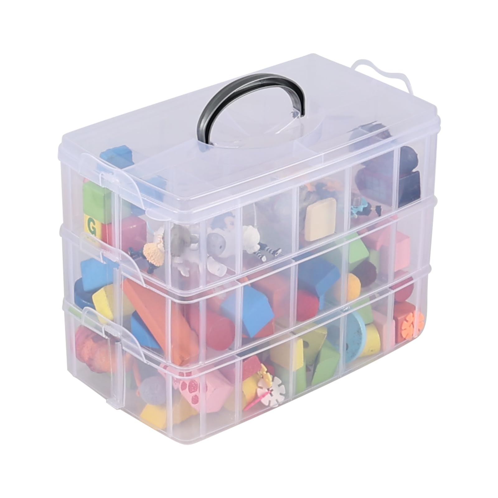 Lesbin 3-Tier Stackable Storage Box with 30 Compartments, Large Clear Plastic Craft Organizers and Storage Containers