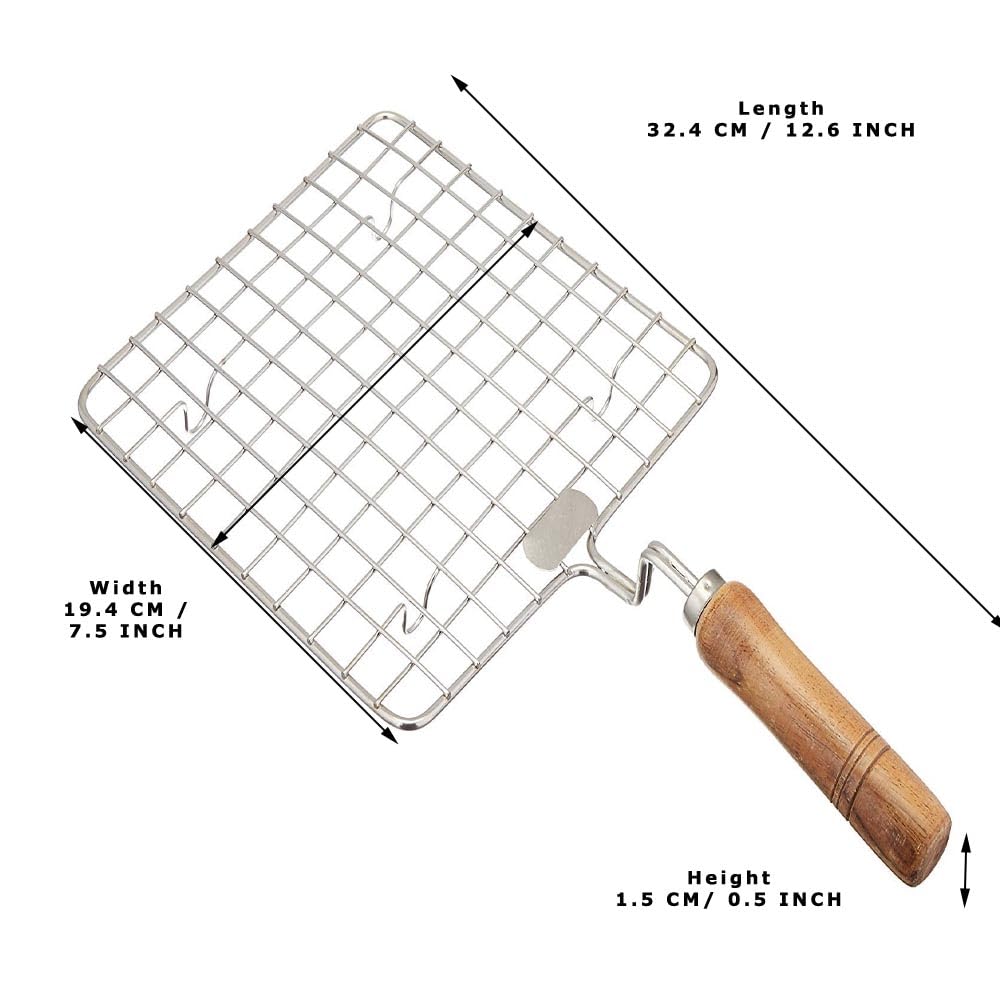 Sahishnu Online & Marketing Stainless Steel Square Roasting Net,Roasting Pan,Wire Roaster,Square Roasting Net with Wooden Handle,Papad Jali,Roti Jali,Roaster