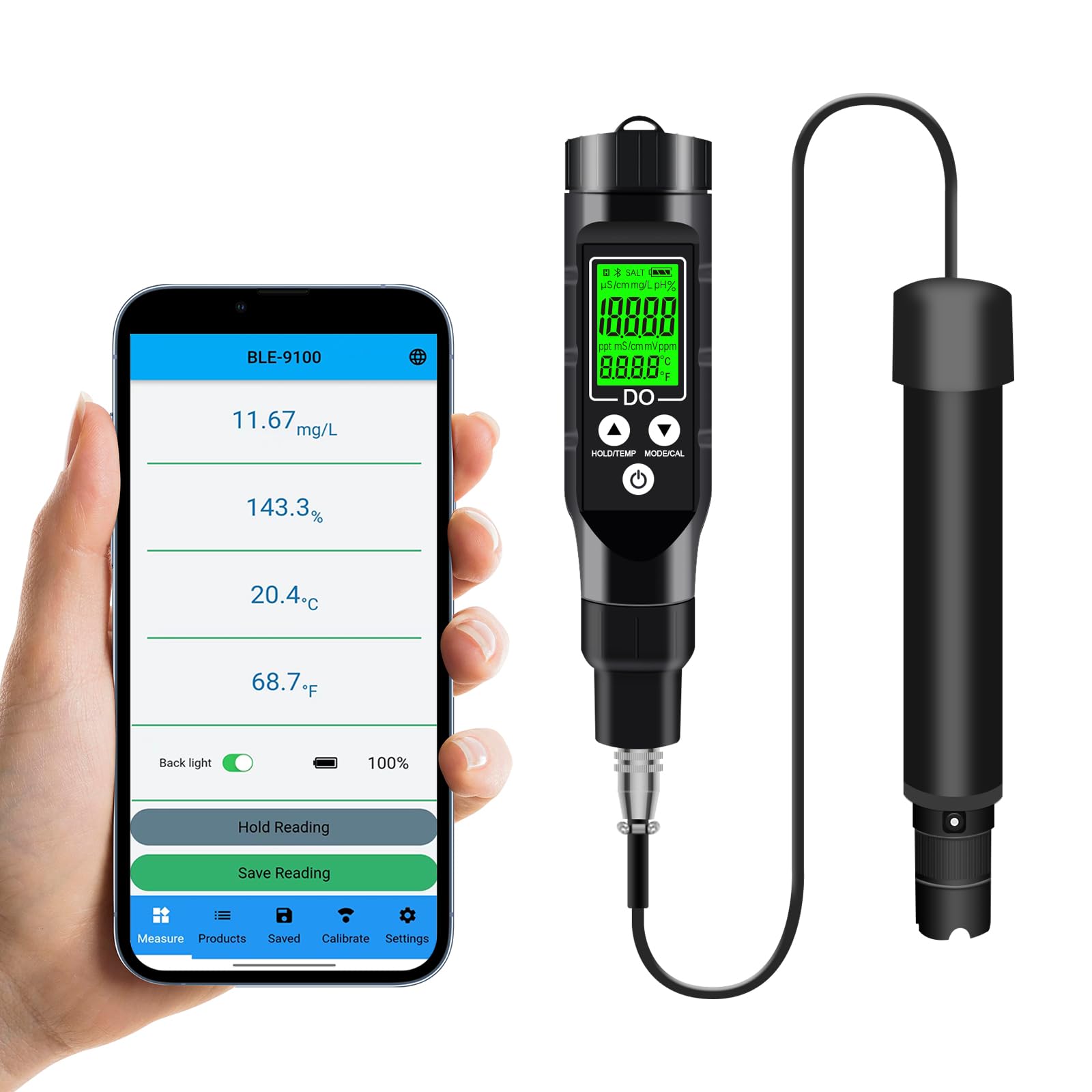 LYCEBELL Dissolved Oxygen Meter with Bluetooth Filling Fluid Range:0-30mg/L, with Automatic Temperature Compensation Function,Pen Type Dissolved Oxygen Test Kit for Aquarium, Ponds, Aquaculture