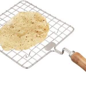 Sahishnu Online & Marketing Stainless Steel Square Roasting Net,Roasting Pan,Wire Roaster,Square Roasting Net with Wooden Handle,Papad Jali,Roti Jali,Roaster