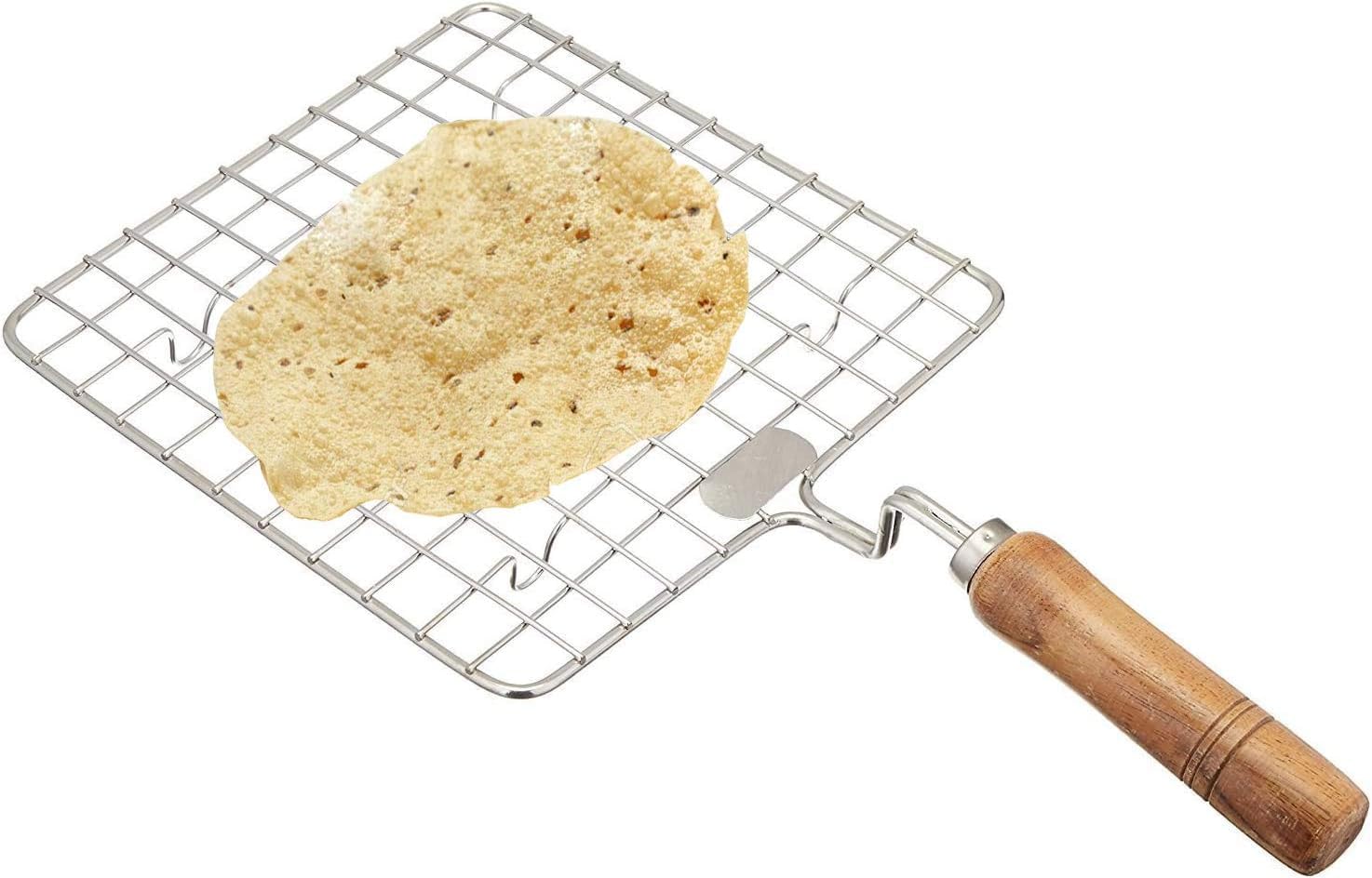 Sahishnu Online & Marketing Stainless Steel Square Roasting Net,Roasting Pan,Wire Roaster,Square Roasting Net with Wooden Handle,Papad Jali,Roti Jali,Roaster