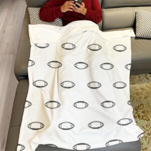 Rstick Football Blanket 40"x50" Black Print White Fleece Blanket Soft Fuzzy Throw Blankets Rugby Lover Gifts for Boys