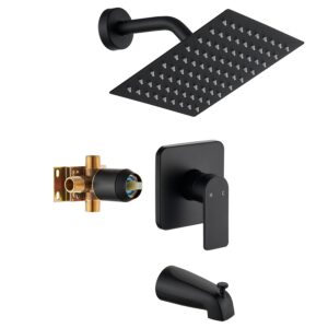 black tub shower faucet set complete with 8-inch rainfall shower head and tub spout included shower valve tub shower trim kit matte black