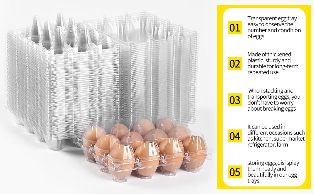 Lifuope 120 Piece Transparent Egg Carton Plastic Egg Cartons Specs3×4 12 Individuai Plastic Egg Cartons Farm Egg Storage Size7.6×5.9×2.6inch(3x4 12 egg boxes, 120 pieces)