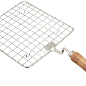 Sahishnu Online & Marketing Stainless Steel Square Roasting Net,Roasting Pan,Wire Roaster,Square Roasting Net with Wooden Handle,Papad Jali,Roti Jali,Roaster