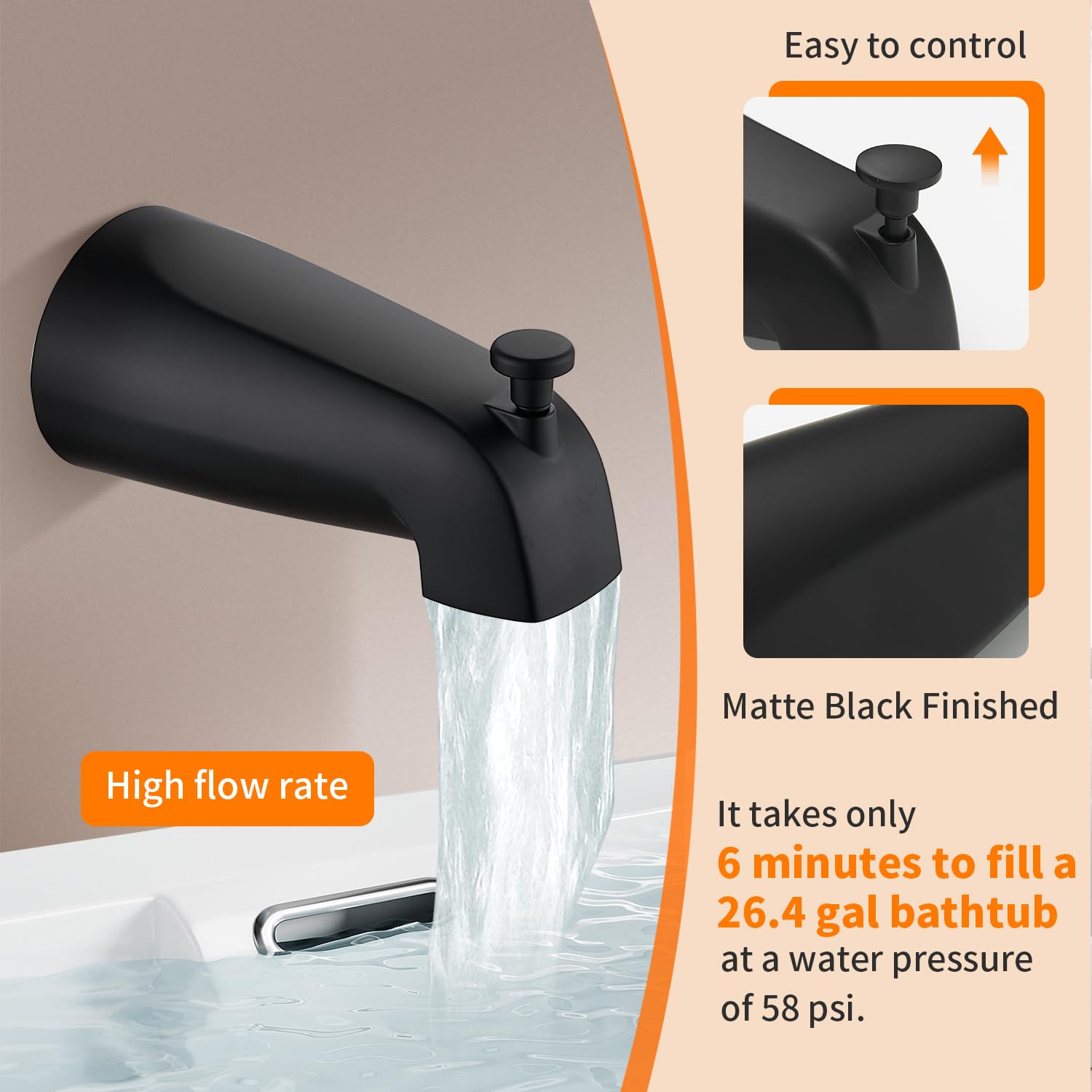 Black Tub Shower Faucet Set Complete with 8-Inch Rainfall Shower Head and Tub Spout Included Shower Valve Tub Shower Trim Kit Matte Black