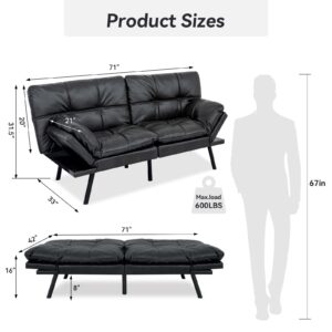 Hcore Convertible Couch Bed,Memory Foam Futon Sleeper Sofa Sofabed, Matte Black