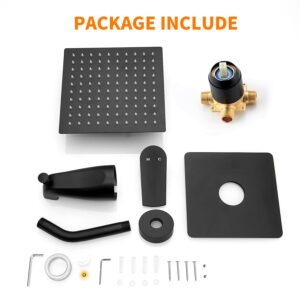 Black Tub Shower Faucet Set Complete with 8-Inch Rainfall Shower Head and Tub Spout Included Shower Valve Tub Shower Trim Kit Matte Black