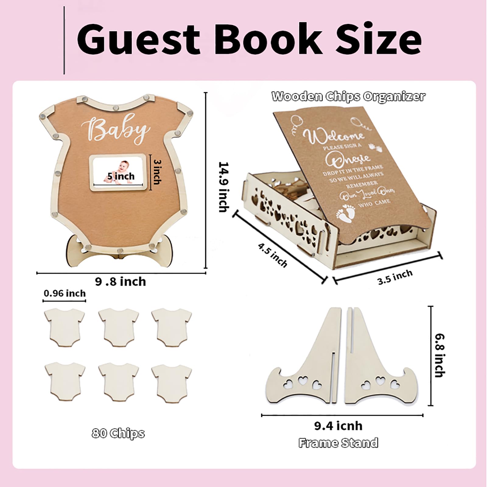 Baby Shower Guest Book Alternatives with Photo Frame Butterfly Guest Book Baby Shower Sign in Guest Book Gender Reveal Guest Book for Baby Shower Birthday Party Signs Wedding Decorations (Bodysuit)