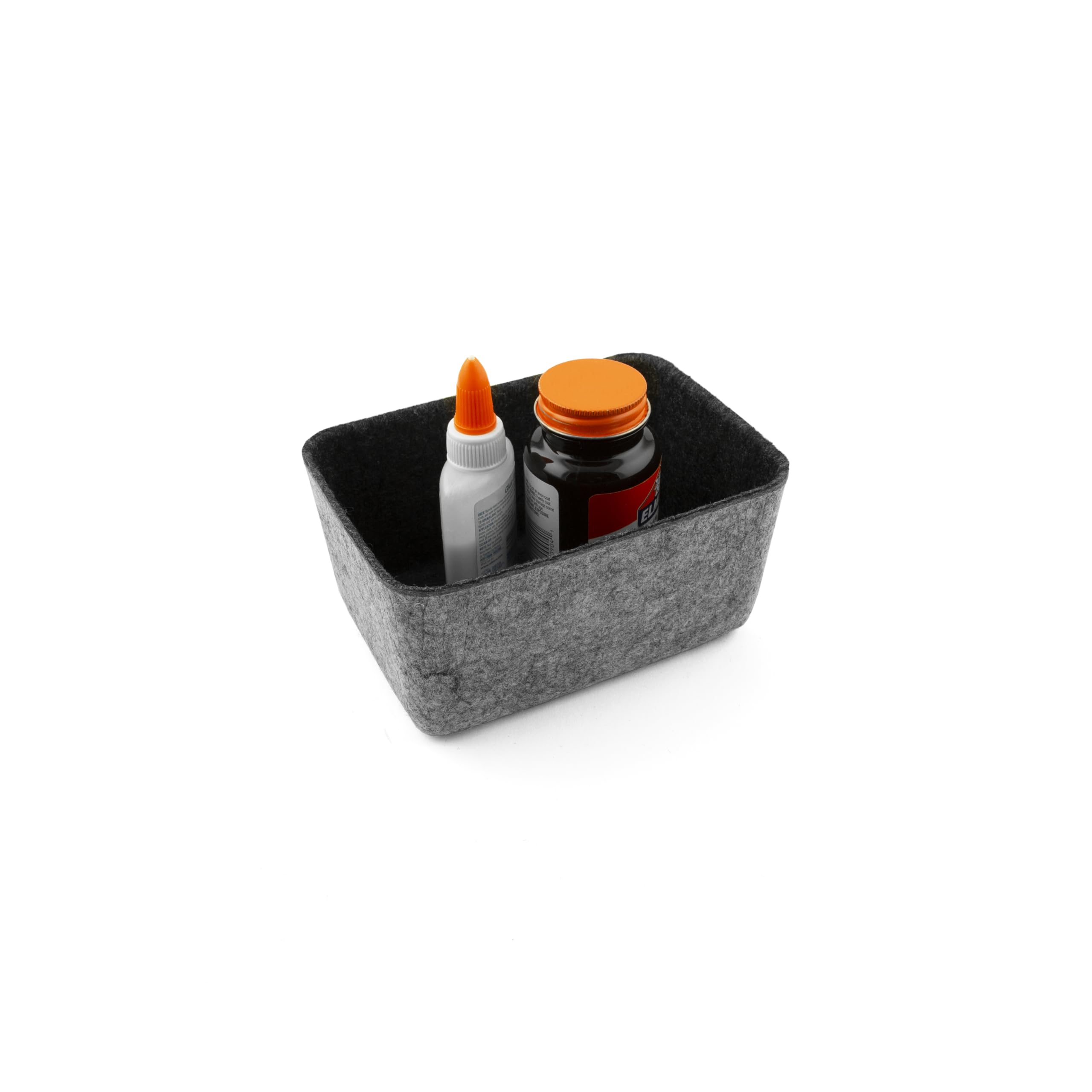 Three by Three Seattle Felt·Like·It! 6x4x2.5 Inch Felt Storage Bin for Office, Craft Room, Classroom, Living Room, Bedroom Storage, 3 Pack (Charcoal)