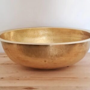 Handmade Vanity Bathroom Brass Sink, Unlacquered Drop in Brass Bathroom Sink, Hand Hammered Undermount Vanity Vessel sink Bowl, Antique Round Copper Sink with 2 Gifts (16" x 13" = 40cm x 33cm)