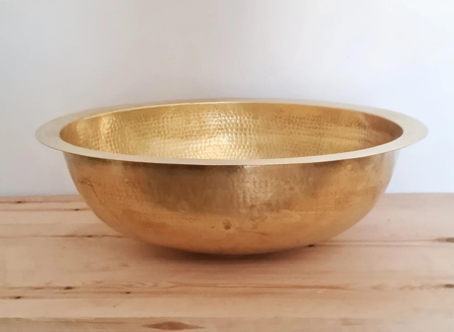 Handmade Vanity Bathroom Brass Sink, Unlacquered Drop in Brass Bathroom Sink, Hand Hammered Undermount Vanity Vessel sink Bowl, Antique Round Copper Sink with 2 Gifts (16" x 13" = 40cm x 33cm)