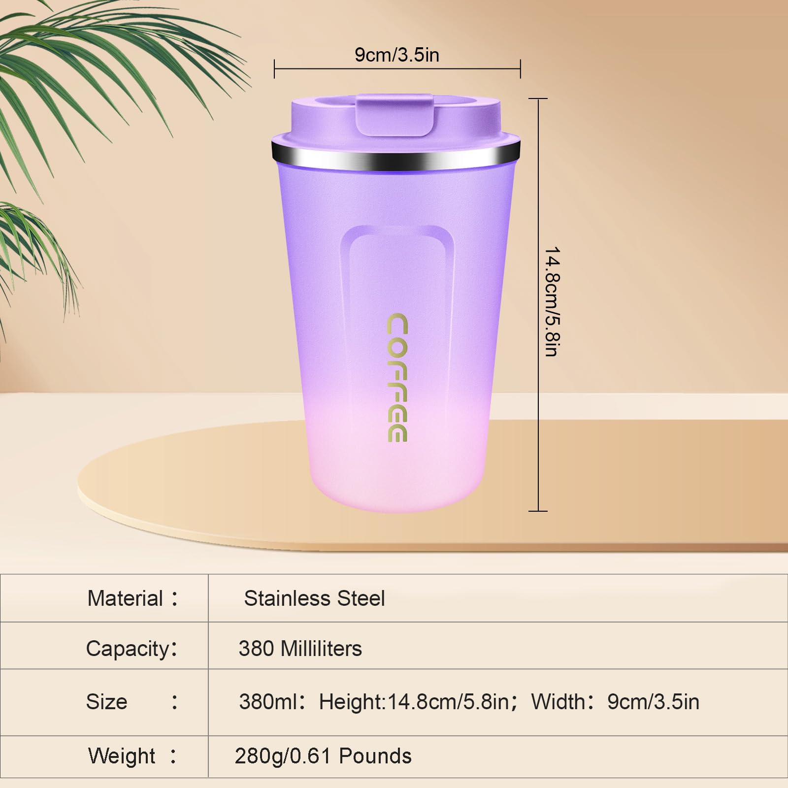 JTRYEMU Travel coffee mug 12 oz Insulated Coffee cup with lid reusable Leak proof Coffee Tumbler Stainless Steel Vacuum Gradient Colorful Thermos cup Thermal Keeps Cold and Hot for Coffee/Tea