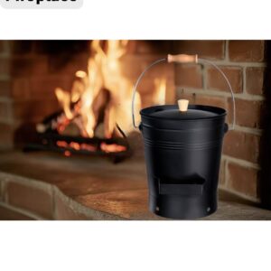 vensovo 2.5 Gallon Ash Bucket with Lid - Shovel, Broom, and Gloves, Heavy Duty Galvanized Iron, Fire-Resistant, Black Finish Perfect for Fireplaces, Fire Pits, Wood-Burning Stoves, and Grills