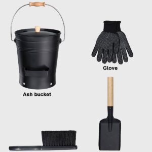 vensovo 2.5 Gallon Ash Bucket with Lid - Shovel, Broom, and Gloves, Heavy Duty Galvanized Iron, Fire-Resistant, Black Finish Perfect for Fireplaces, Fire Pits, Wood-Burning Stoves, and Grills