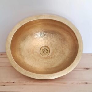 Handmade Vanity Bathroom Brass Sink, Unlacquered Drop in Brass Bathroom Sink, Hand Hammered Undermount Vanity Vessel sink Bowl, Antique Round Copper Sink with 2 Gifts (16" x 13" = 40cm x 33cm)