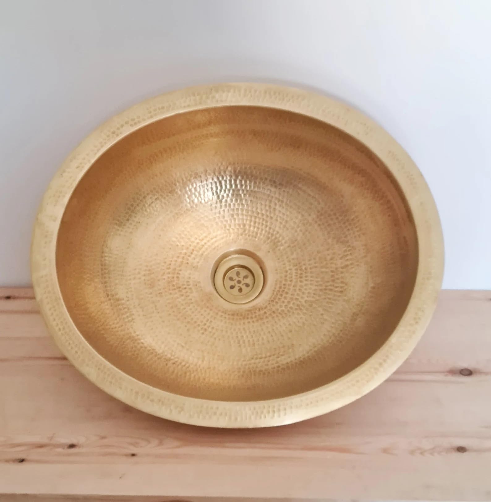 Handmade Vanity Bathroom Brass Sink, Unlacquered Drop in Brass Bathroom Sink, Hand Hammered Undermount Vanity Vessel sink Bowl, Antique Round Copper Sink with 2 Gifts (16" x 13" = 40cm x 33cm)