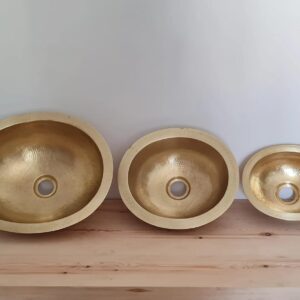 Handmade Vanity Bathroom Brass Sink, Unlacquered Drop in Brass Bathroom Sink, Hand Hammered Undermount Vanity Vessel sink Bowl, Antique Round Copper Sink with 2 Gifts (16" x 13" = 40cm x 33cm)