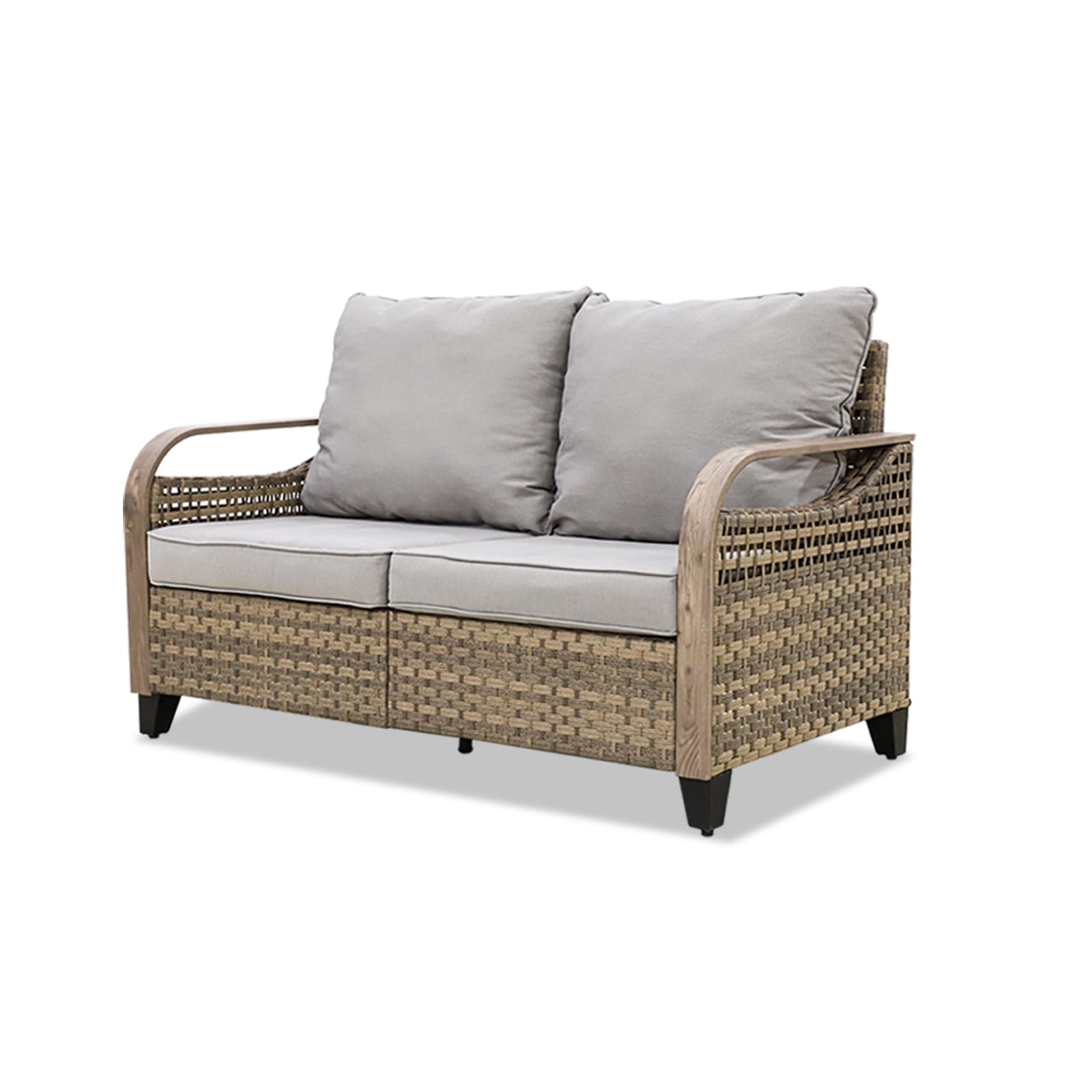 EAGLE PEAK Wicker Outdoor Patio Sofa Modern Rattan Patio Furniture Loveseat for Backyard Deck Porch Balcony, 2 Seat Loveseat, Brown/Gray