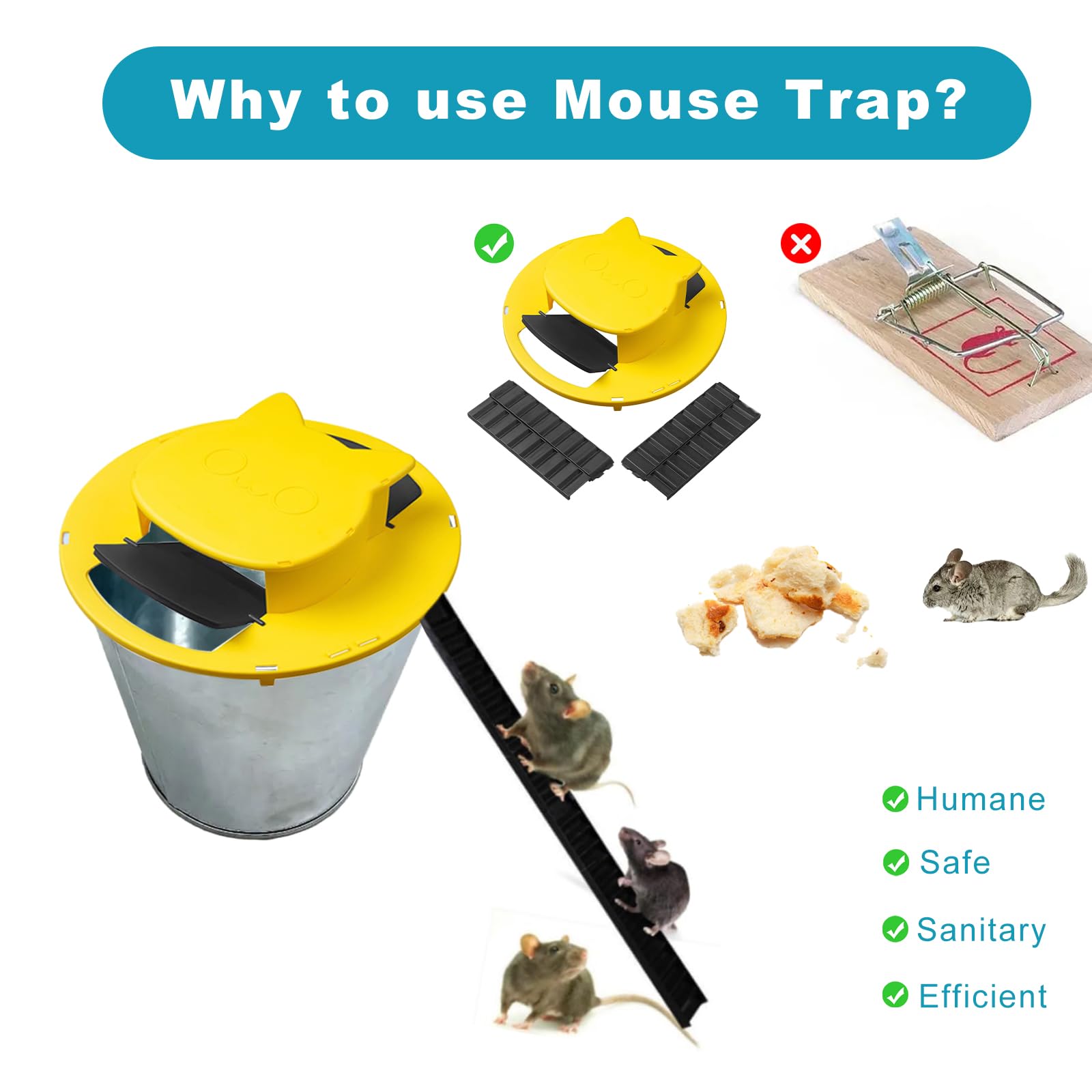 Generic Mice Mouse Rat Trap Bucket Flip Lid, Mouse Rats Trap Bucket Indoor Outdoor, Upgraded 5 Gallon Bucket Lid, Mouse Trap Bucket Lid Auto Reset (No Bucket), yellow