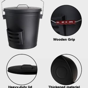 vensovo 5 Gallon Ash Bucket with Lid - Shovel, Broom, and Gloves, Heavy Duty Galvanized Iron, Fire-Resistant, Black Finish Perfect for Fireplaces, Fire Pits, Wood-Burning Stoves, and Grills