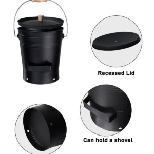 vensovo 2.5 Gallon Ash Bucket with Lid - Shovel, Broom, and Gloves, Heavy Duty Galvanized Iron, Fire-Resistant, Black Finish Perfect for Fireplaces, Fire Pits, Wood-Burning Stoves, and Grills