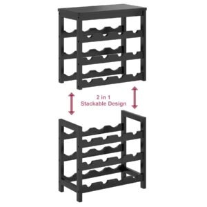 MOGELAFOO 24-Bottle Wine Rack Freestanding Floor, 6-Tier Wine Storage Shelves with Black Table Top, Stackable Bamboo Wine Display Rack Shelf for Kitchen, Bar, Dining Room