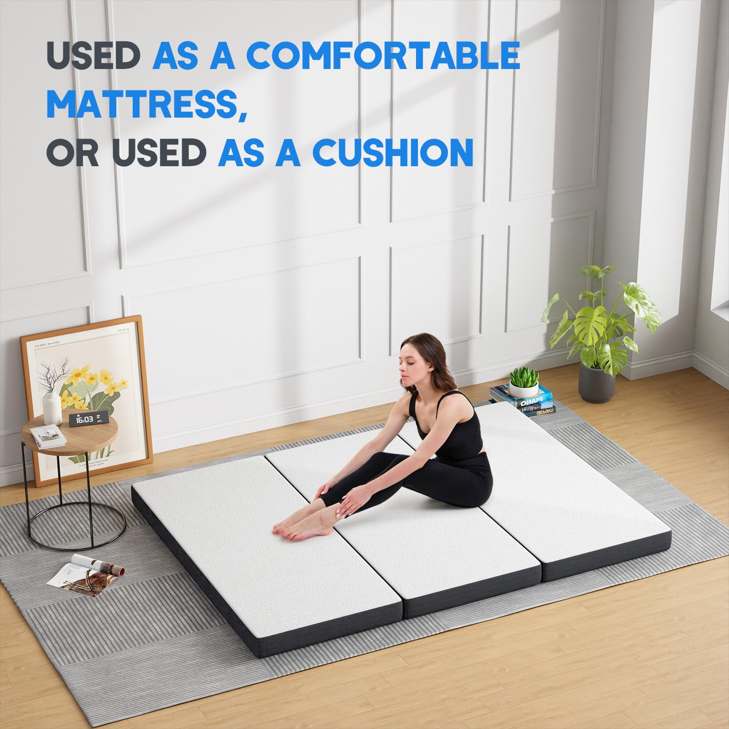 FDW 4 inch Tri-Fold Memory Foam Mattress, with Washable Cover, Portable Collapsible Mattress for Camping, Guest, Floor RV, CertiPUR-US Certified,Easy Storage,Queen