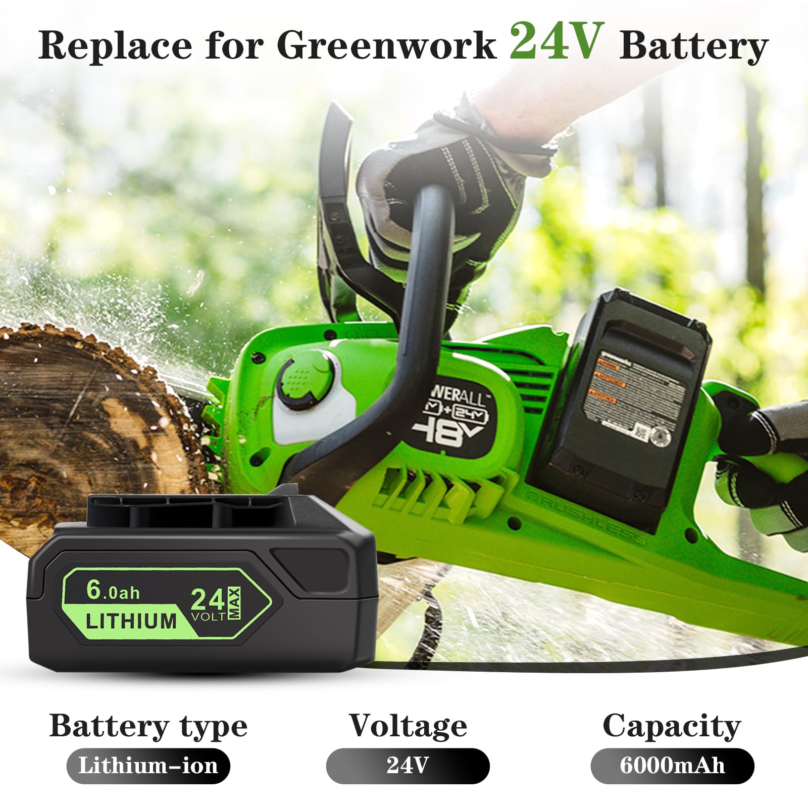 MAFACBAC 24V Battery Replacement for Greenworks: 24 Volt Lithium Lawn Mower Battery 29842 29852 LB24A020 for Greenworks 24V Trimmer Weed Blower - 6.0Ah 2 Pack