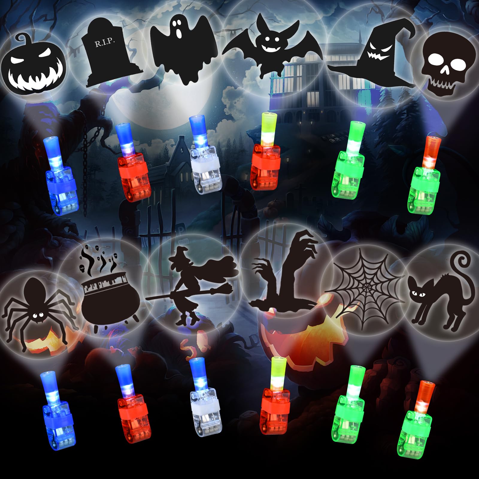 LAKULIO 36pcs Halloween LED Finger Lights, Halloween Party Favors for Kids Halloween LED Light Up Toys Classroom Rewards Gifts, Halloween Treats Goody Bag Filler