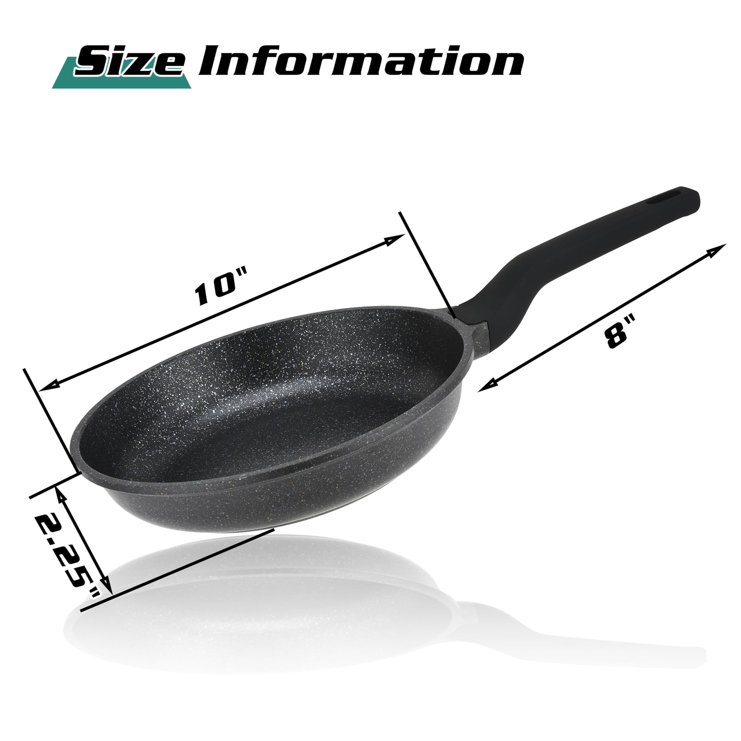 vivicreate 9.5 inch non stick marble color coating fry pan with long rubber coating handle and stainless steel bottom, suitable for induction electrical gas stove