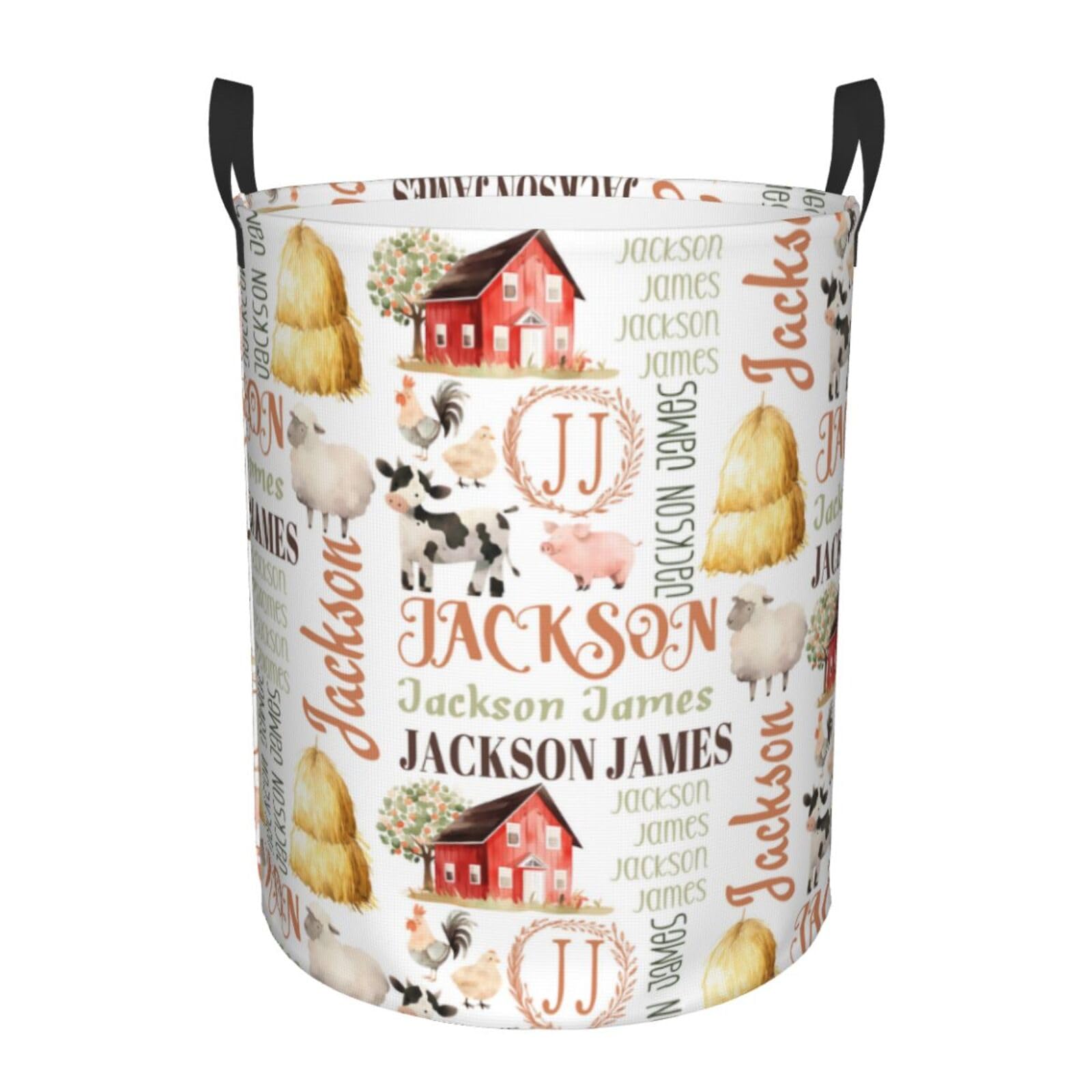 Custom Laundry Baskets,Personalized Farm Animals Clothes Basket Storage Basket Gifts,Customize Baby Name Laundry Hamper For Kids Boys Girls Adults,Collapsible Clothes Storage Organizer