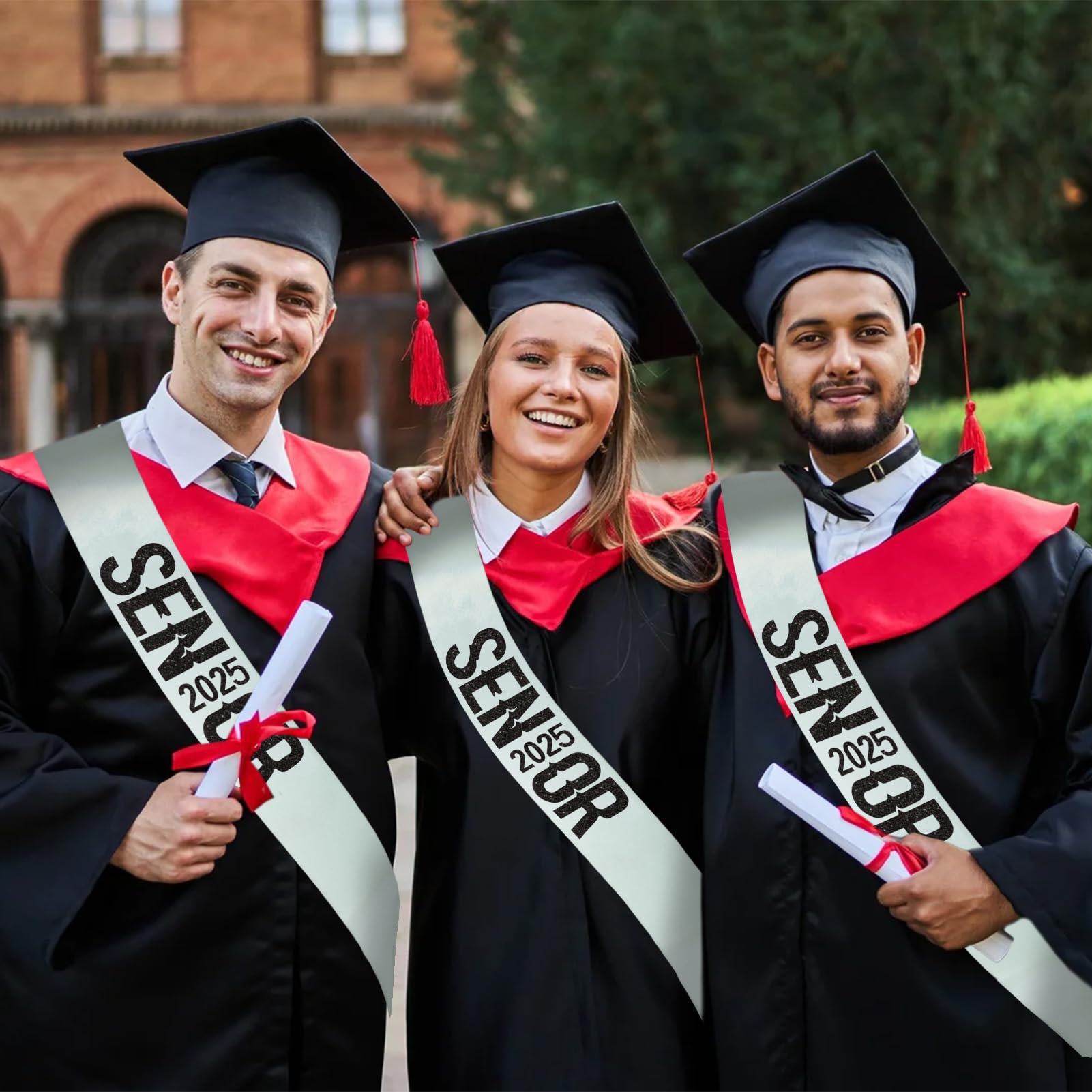 6Pcs Silver Senior 2025 Sash with Black Printing Letters, 2025 Graduation Celebrations Sashes, Class of 2025 Sash for Graduation Party, Senior Cheer Sashes, Cheerleader Sash, Class Competition Sashes