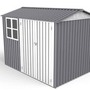 Large Metal Outdoor Storage Shed, 6 x 8 Ft, with Window, Galvanized Steel, Gray, for Backyard Garden Tools