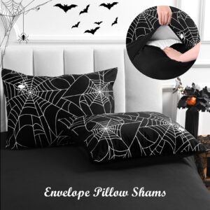 FRAMICS 3 Piece Halloween Duvet Cover Queen Size Spider Web Duvet Cover Set Halloween Bedding Set with Zipper Closure Black Comforter Cover Set Includes 1 Duvet Cover 90 x 90 inches & 2 Pillow Shams