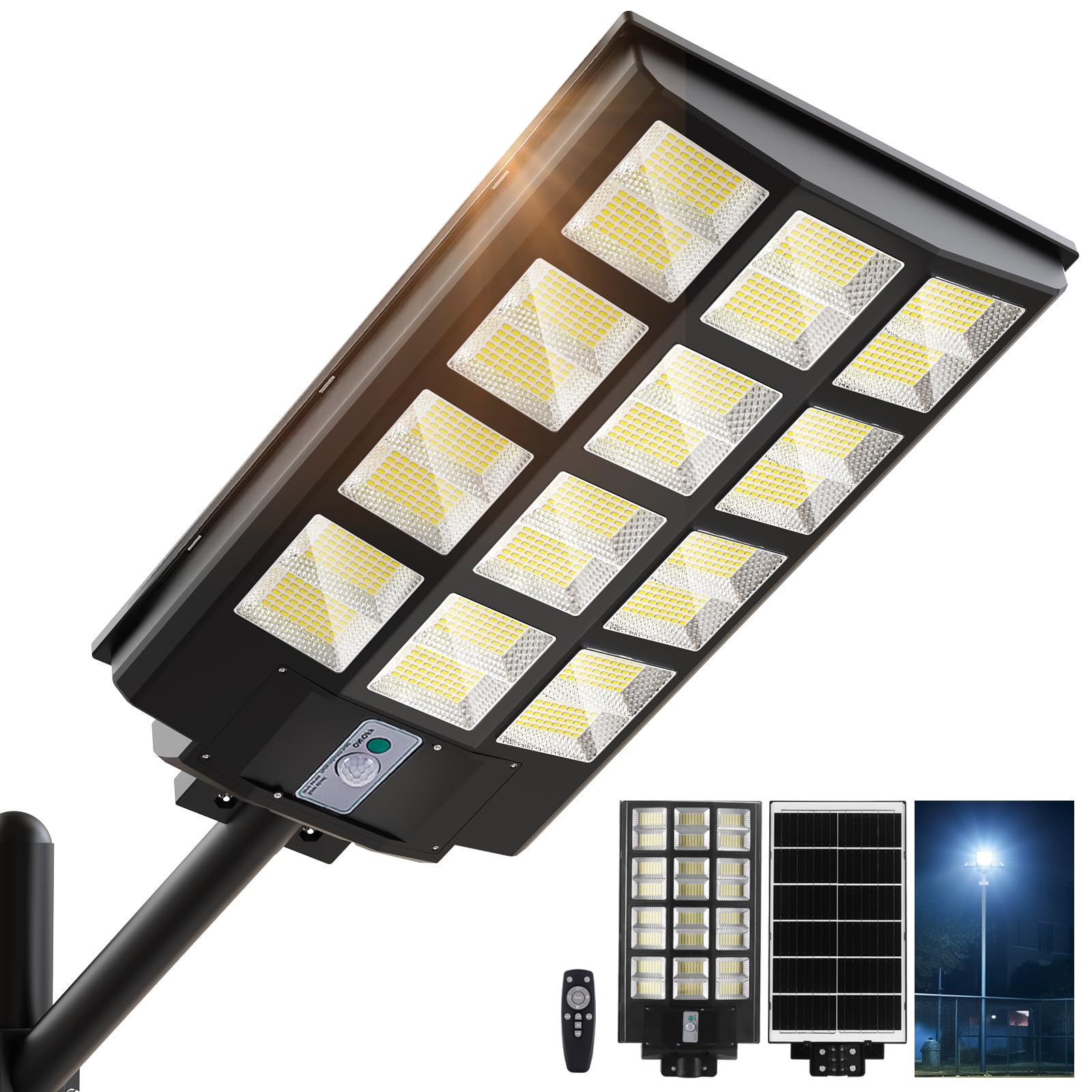 Eontim 4200W Solar Street Lights Outdoor, Commercial Solar Parking Lot Light with Remote Control, Motion Sensor Solar Light Outdoor Waterproof, Dusk to Dawn LED Solar Flood Light for Yard, Outside