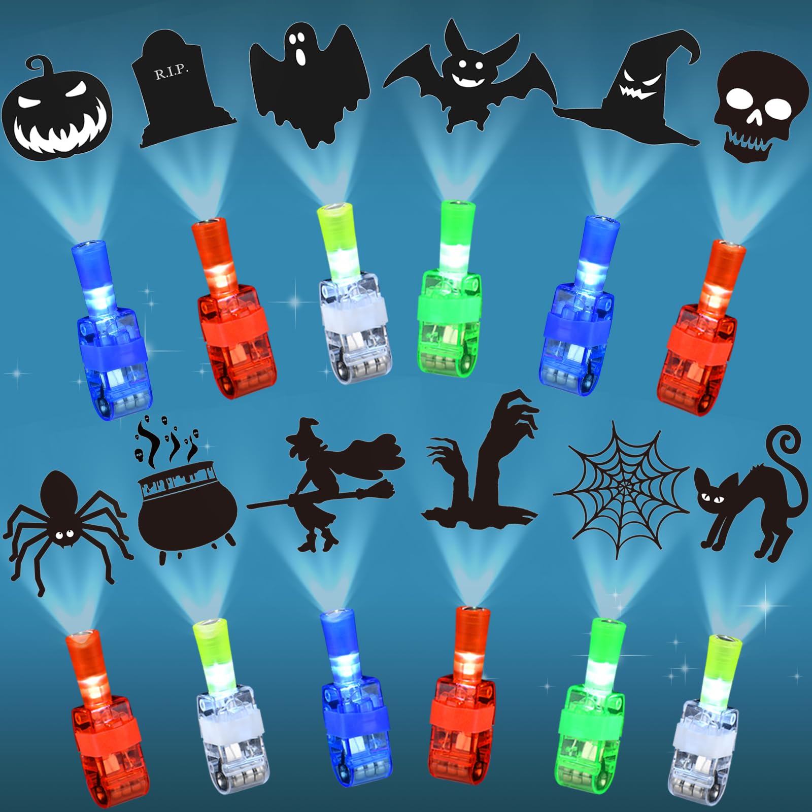 LAKULIO 36pcs Halloween LED Finger Lights, Halloween Party Favors for Kids Halloween LED Light Up Toys Classroom Rewards Gifts, Halloween Treats Goody Bag Filler