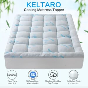 KELTARO Mattress Topper Twin XL Size for Single Bed,Extra Thick Cooling Viscose Made from Bamboo Mattress Pad Cover Plush Soft Noiseless Down Alternative Fill,with 8-21" Deep Pocket